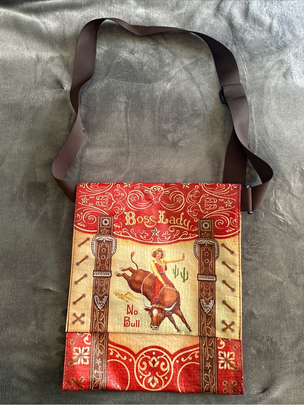 Boss Lady No Bull Red & Tan Crossbody Bag